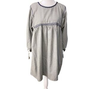 Koch Gray Navy Tassel Crochet Embroidered Boho Babydoll Tunic Mini Dress XS
